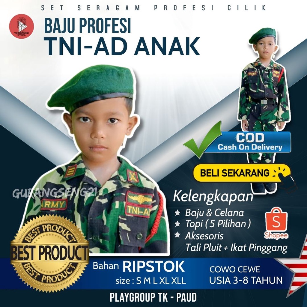 Jual Baju Tentara Anak Laki Laki Perempuan Seragam Tk 4 Tahun Kostum ...