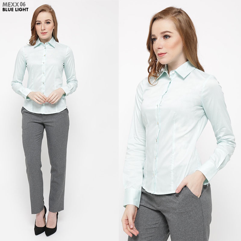 Kemeja Wanita Office Formal Polos Lengan Panjang Katun Stretch-ST-MEXX 06 BLUE LIGH