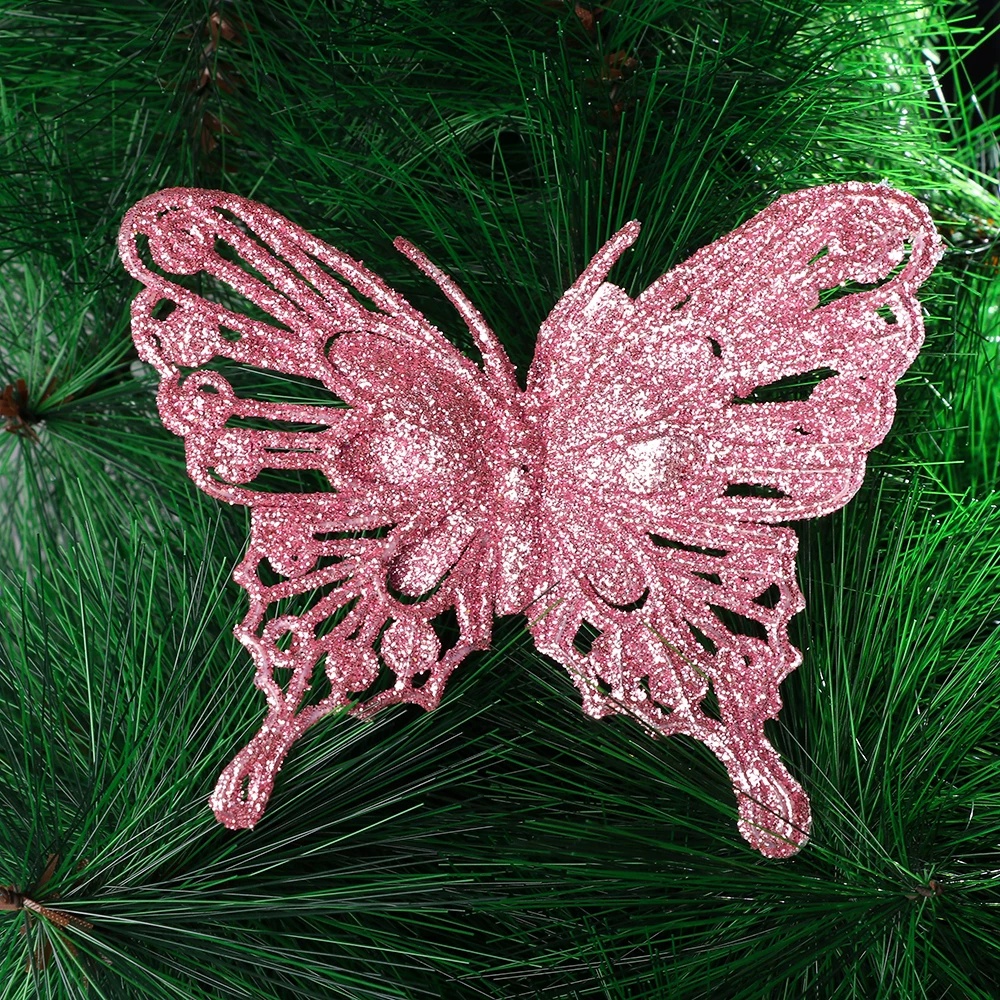 Hiasan Ornamen Natal Kupu-Kupu Glitter Hollow Butterfly Ornamen Natal Untuk Dekorasi Pohon Natal