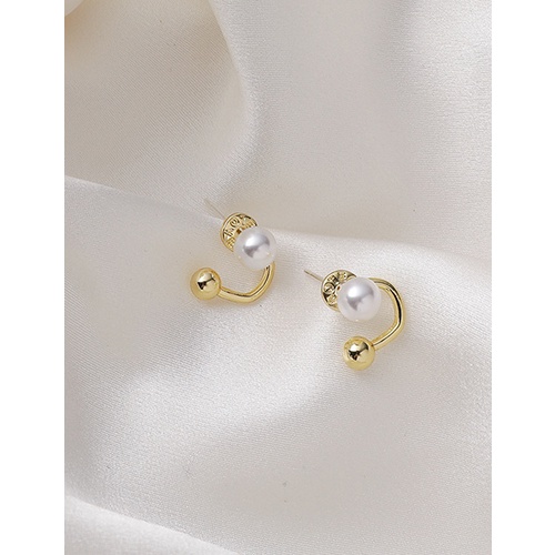 LRC Anting Tusuk Fashion Gold Color Pearl Geometric Alloy P33372