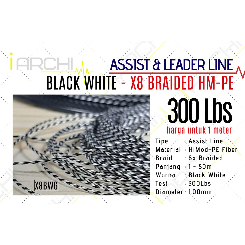 GROSIR 1 Hitam Putih 300lb HM-PE X8 Braided Assist Line KEVLAR KILL - SVCK MY JIG Benang Tali Asis