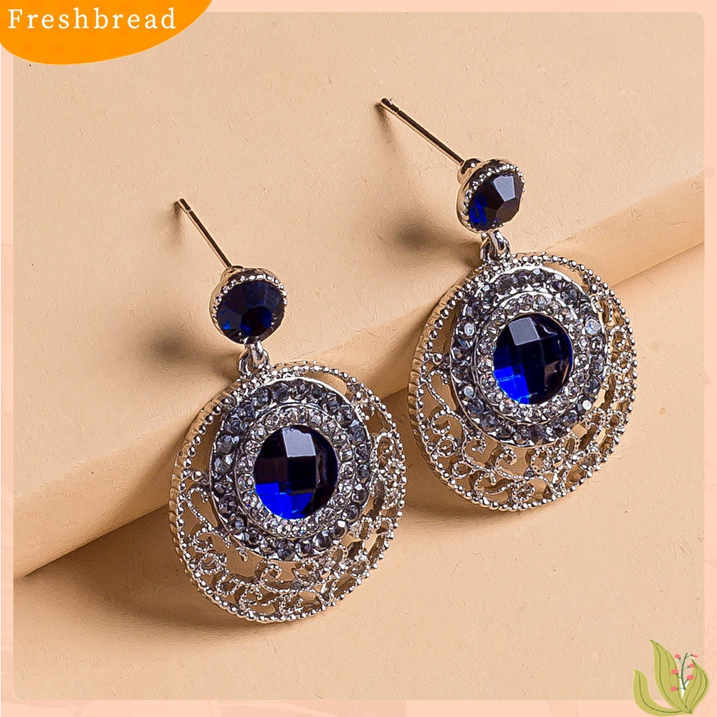 Terlaris Women Simple Blue Rhinestone Hollow Round Ear Stud Earrings Jewelry Accessory