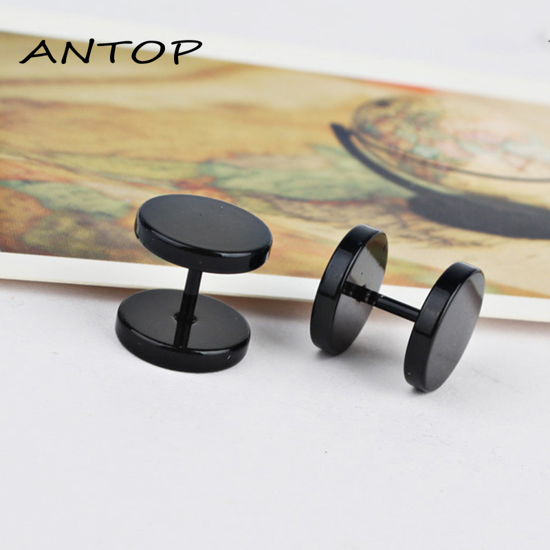 1 Pasang Anting Stud Bahan Stainless Steel Warna Hitam Gaya Hip Hop Korea Untuk Pria Dan Wanita