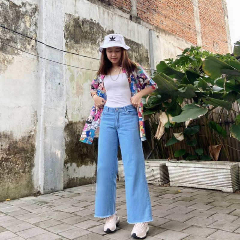 Celana Highwaist Kulot Jeans Wanita Rawis