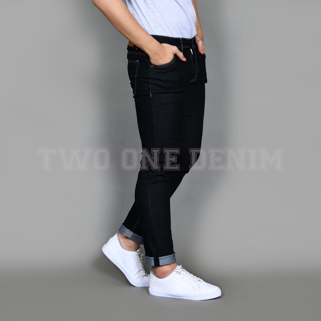 TWO ONE DENIM - Celana Jeans Panjang Pria Jeans Slim Fit Stretch Denim  Black Garmen