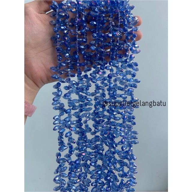 KRISTAL CEKO TETES AIR MATA 6MM biru laut blue QUARTZ LUBANG SAMPING