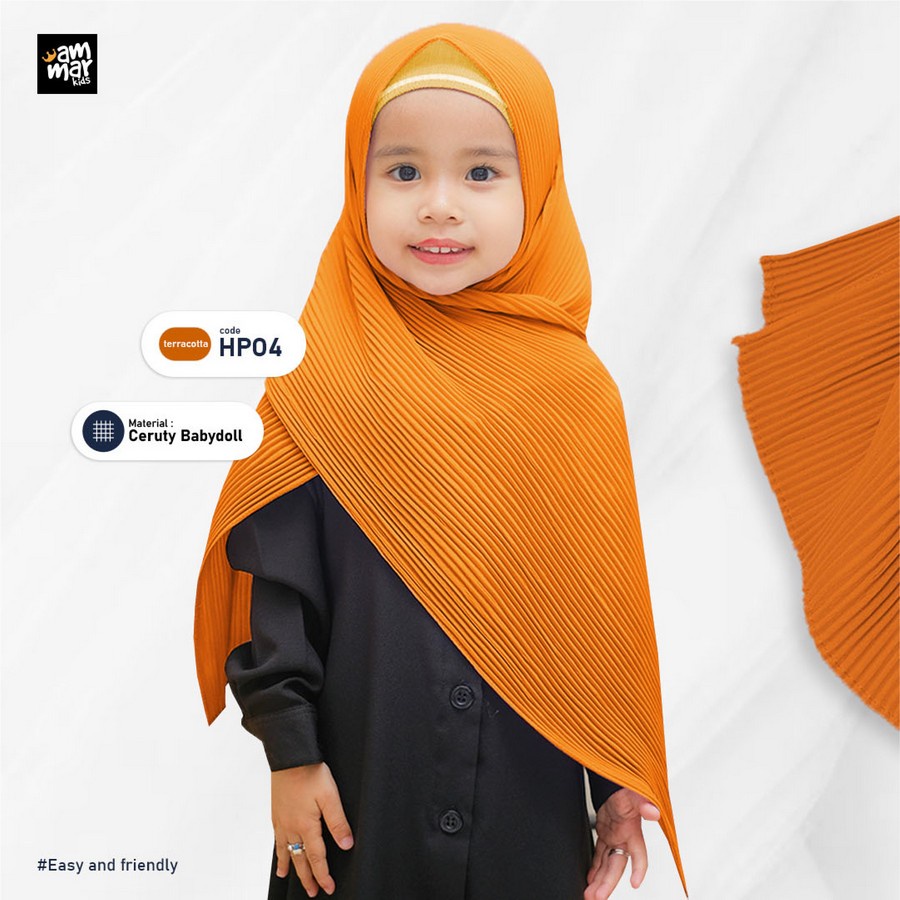 Ammarkids - Kerudung Anak- Illaya Pashmina Plisket Instant - Terracota - Termasuk Ciput