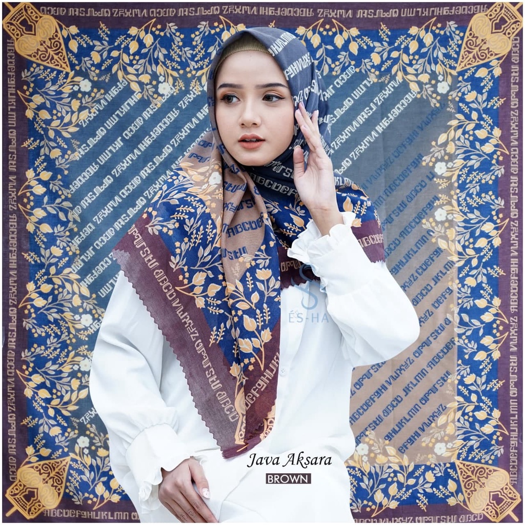 (PART 1) Series Hijab Motif Voal / Segiempat Motif Voal Premium Exclusive-JAVA AKSARA BROWN