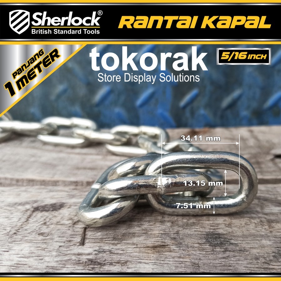 RANTAI BESI 8 MM 1 METER SHERLOCK - RANTAI KAPAL GALVANIZED 5/16 INCH