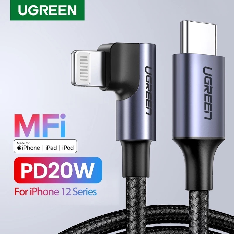 ugreen kabel usb type c to lightning mfi pd 20w 90 derajat gaming cable fast charging 3a iphone 13 p