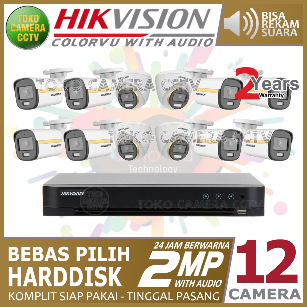 PAKET CCTV HIKVISION COLORVU AUDIO 2MP 16 CHANNEL 12 KAMERA