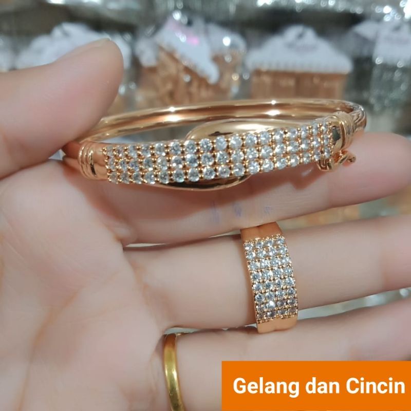 Gelang set cincin lapis emas 24k perhiasan xuping