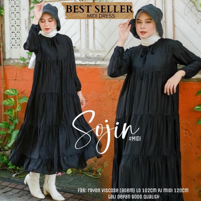BISA COD SOJIN MIDI DRESS KEKINIAN BAHAN KATUN RAYON SIZE JUMBO LD 105 FASHION WANITA MODERN