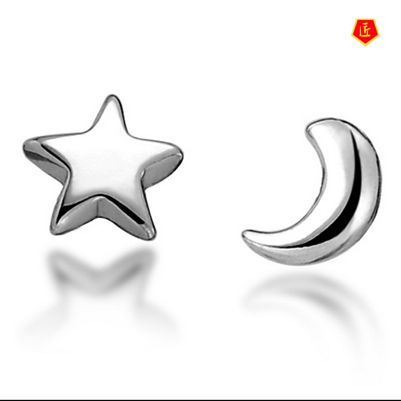 [Ready Stock]925 Silver Simple Personality Star and Moon Ear Studs