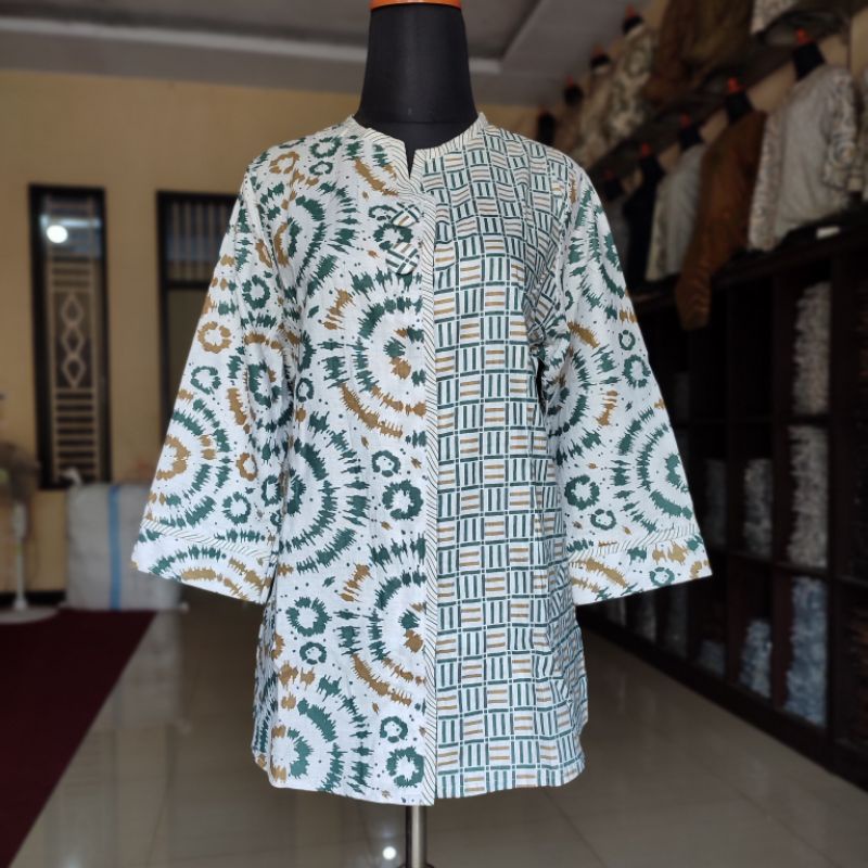 tey-17 Batik wanita ASJ SA HRB026 Kenongo Kemeja Tosca Pendek-SHIBORI IJO