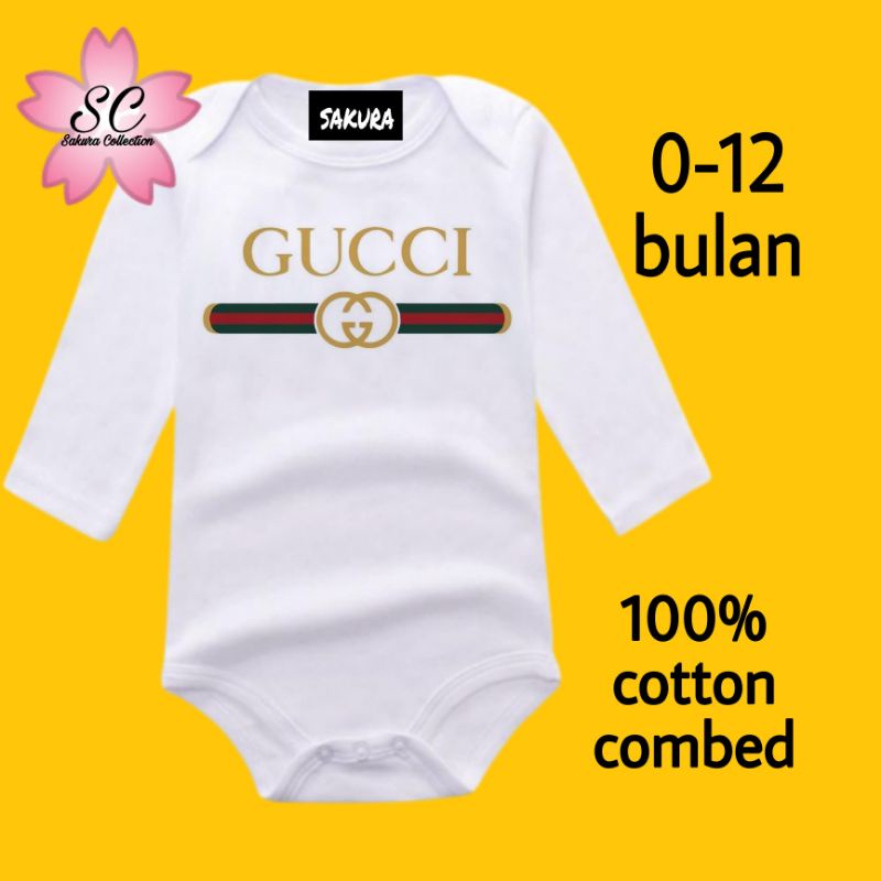 SC Kaos baju bayi jumper baby kids pendek viral Brand GUCCi new logo tulisan custom usia 0 1 2 3 4 5 6 7 8 9 10 11 12 bulan sampai umur 1 tahun adem jumpsuit babysuit romper bodysuit little anak kecil hitam style laki laki perempuan