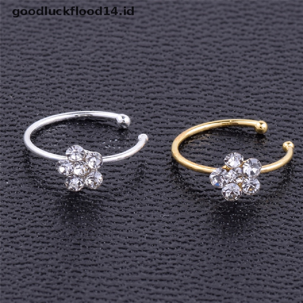 [OOID] 1Pc Small Thin Clear Rhinestone Flower Nose Ring Charm Nose Ring jewelry Fashion ID