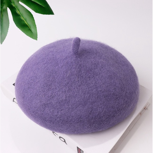 WINTER AUTUMN KIDS WOOLEN BARET HAT TOPI ANAK MUSIM DINGIN-ungu