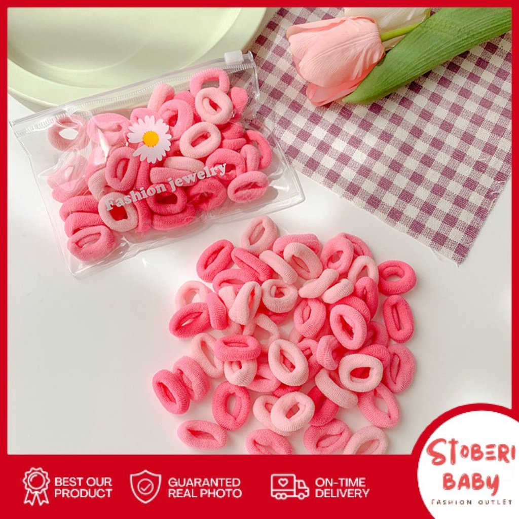 PUNCAK 3.3 stoberi baby - IKAT RAMBUT BON-BON 50PCS Karet Polos Korea Karet Simple Elegan Kuncir Rambut