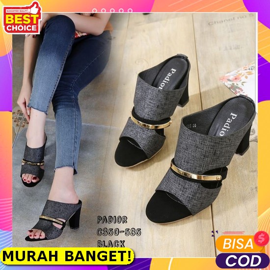 Heels Selop Vintage Wanita Hak Pump Kotak Heel Cewek Murah Kerja Kantor Kampus Model Emory Import Ab