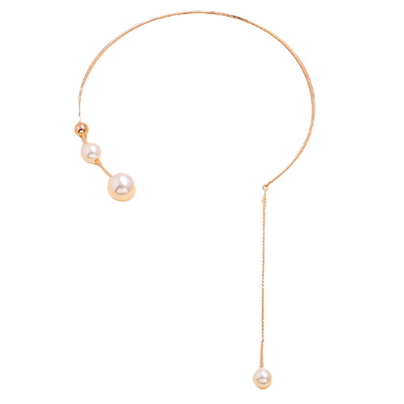 Fancyqube Kalung Choker Rantai Klavikula Hias Mutiara Imitasi Warna Putih Untuk Wanita