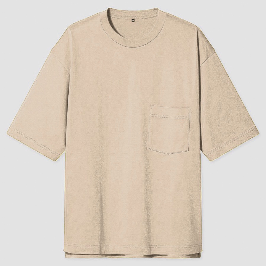 Kaos Polos Oversize Pocket Cream - Kaos Oversize Polos Krem | Fabric and Basic