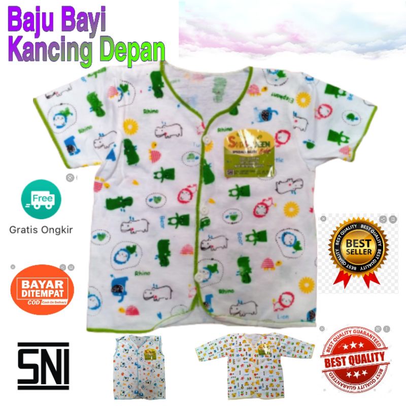 Baju Bayi Kancing Depan SNI Tangan Lengan Kuntung Kensi Pendek Panjang Putih Motif Newborn Lembut
