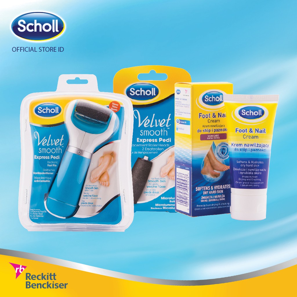 Scholl Velvet Smooth Roller Head dan Scholl Foot and Nail Cream 60 mL