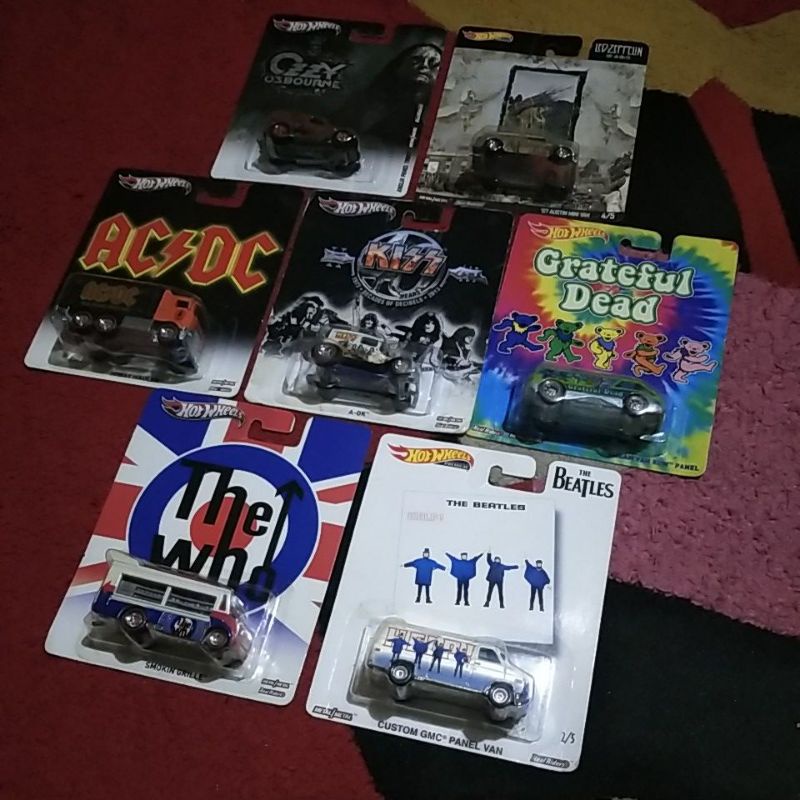 7pcs Hotwheels band edition Full real riders ban karet ozzy ousbourne led zeppelin acdc kiss gratefu
