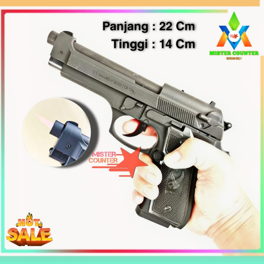 Korek Pistol Baretta M9 Hitam Plus Sarung Dan Pajangan