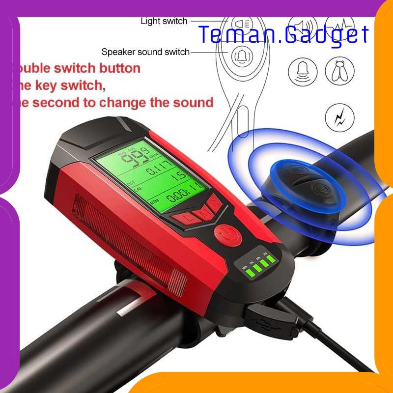 TG-IB564 ANLOOK 4 IN 1 LAMPU SEPEDA + KLAKSON + SPEEDOMETER RECHARGE1200MAH