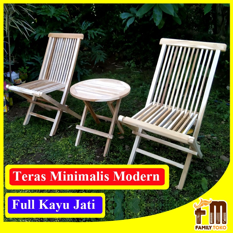 Meja Kursi Teras Lipat Minimalis Kayu Jati