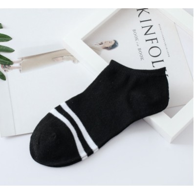 KK013 - KAOS KAKI IMPORT  WANITA MOTIF 2 GARIS SEMATA KAKI-Hitam semata kaki