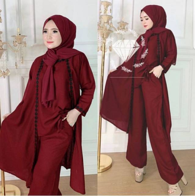 MR Set Lovata 3in1 Baju setelan tunik wanita dewasa import model kekinian baju lebaran terbaru 2022