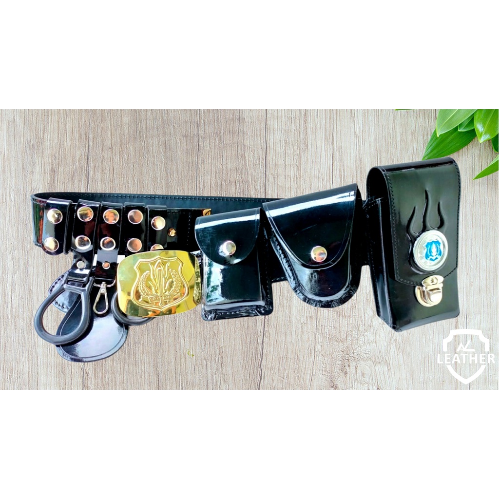 Terbaru Sabuk Kopel Satpam Security Kulit Lux Kilap Full Set Lengkap Dengan Dompet Hp Pakai Logo Sec