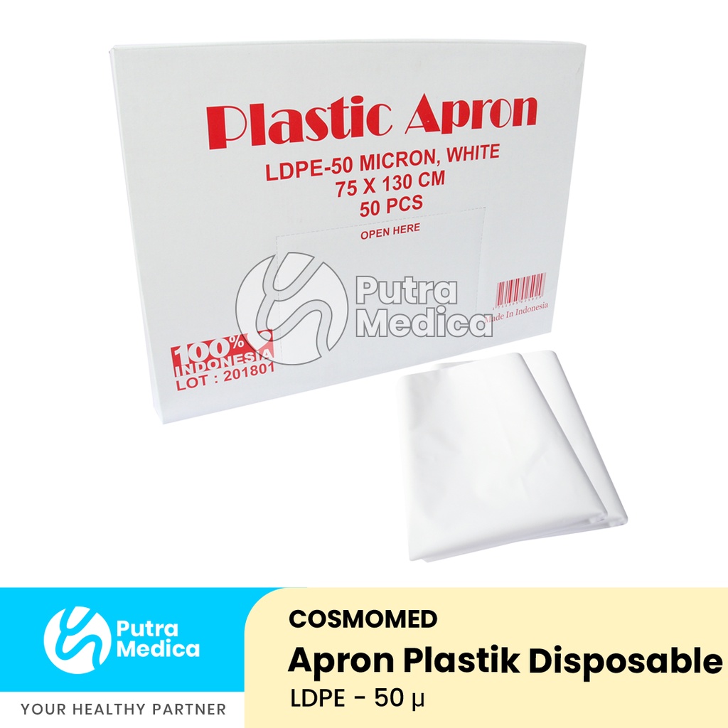 Cosmomed Apron Plastik Putih 0.05mm - 5pcs / Celemek Medis / Clemek Bedah Operasi / Alat Pelindung Diri Sekali Pakai