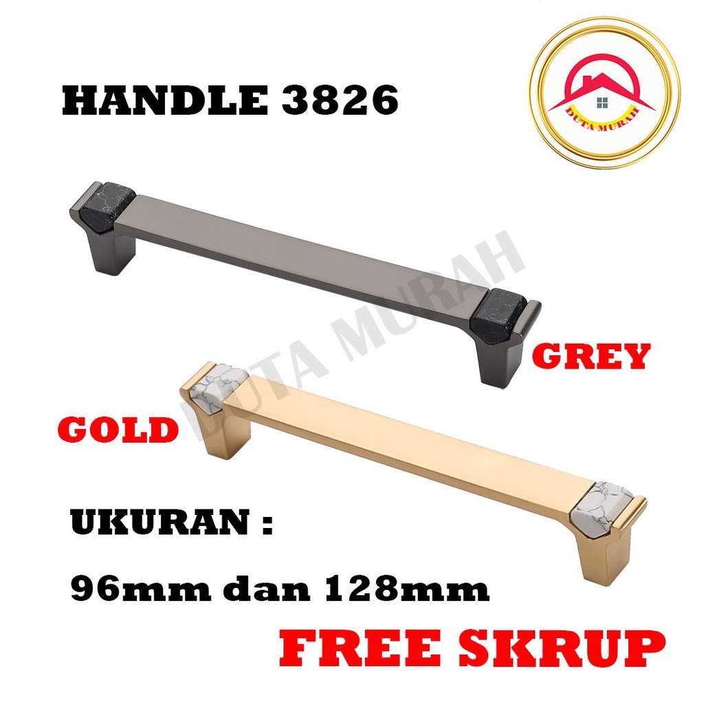 Handle Marmer Tarikan Marmer Handle Lemari Tarikan Laci Pintu Lemari Marmer Marble Gold &amp; Abu-Abu 96 mm &amp; 128 mm.