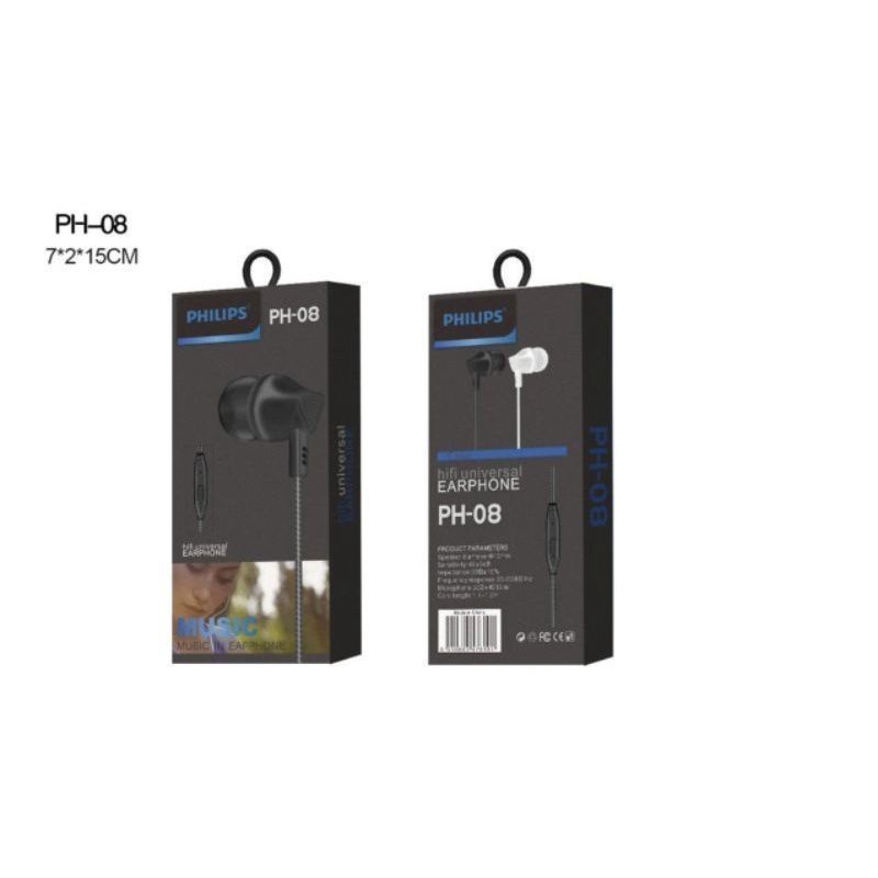 Hf Handsfree Headset PHILIPS PH-08 Super Bass+++ Packing Import