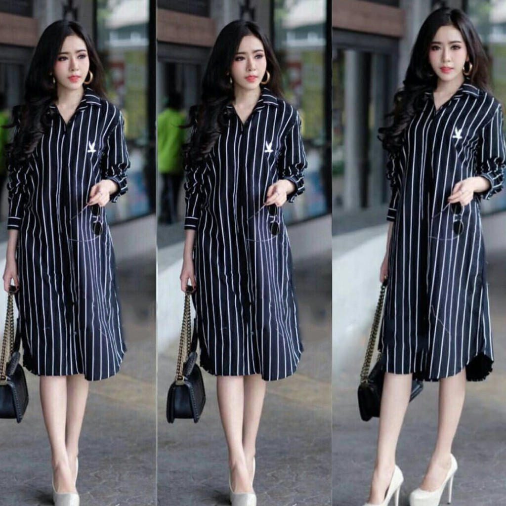 [GLFK] Longtop Strip / Longtop Salur / Tunik Salur / Kemeja Panjang / Longtop Korea