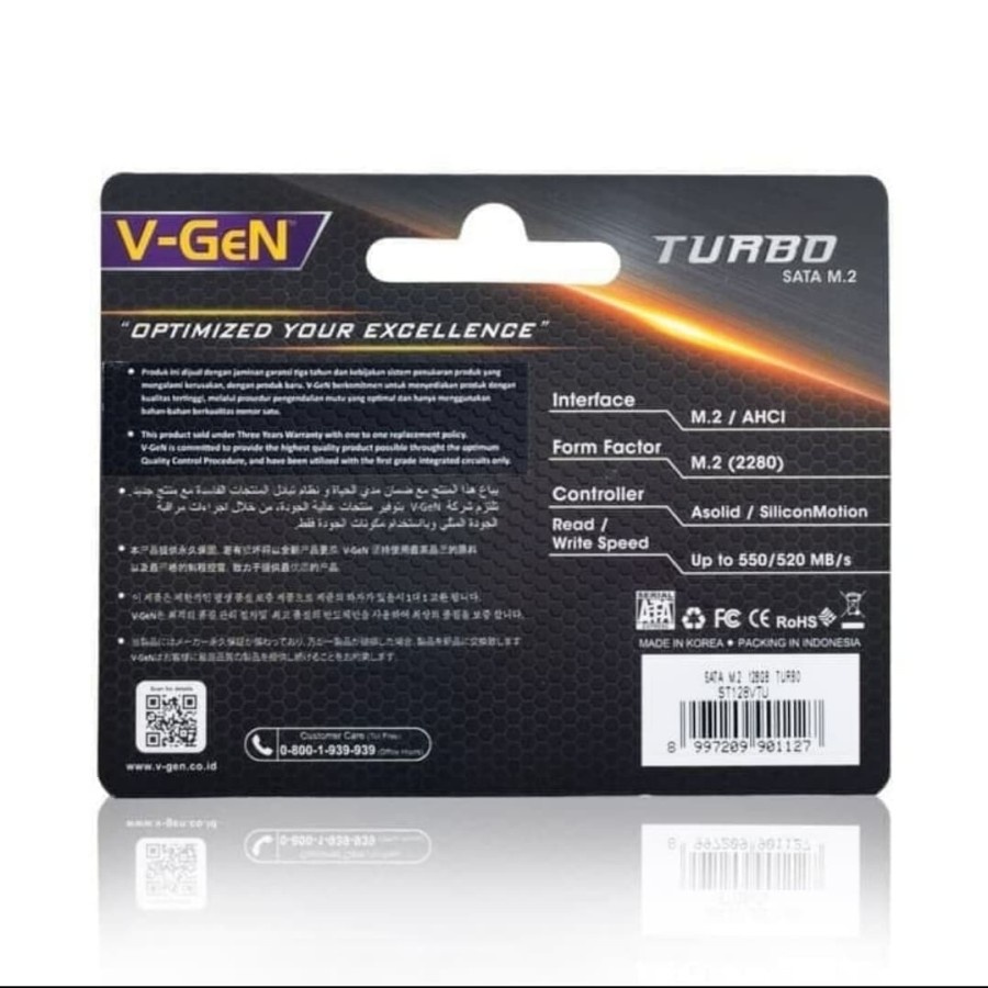 SSD M.2 Sata Turbo V-GeN 128GB 256GB 512GB 1TB SSD V GeN M2 Turbo Speed 550Mbps Ssd Untuk Laptop Garansi Resmi Vgen Platinum