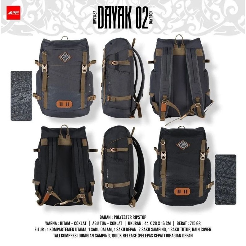 Tas Ransel Pria/Wanita DAYAK 0.2 Tas Ransel Harian  ORIGINAL PRODUK AREI OUTDOORGEAR