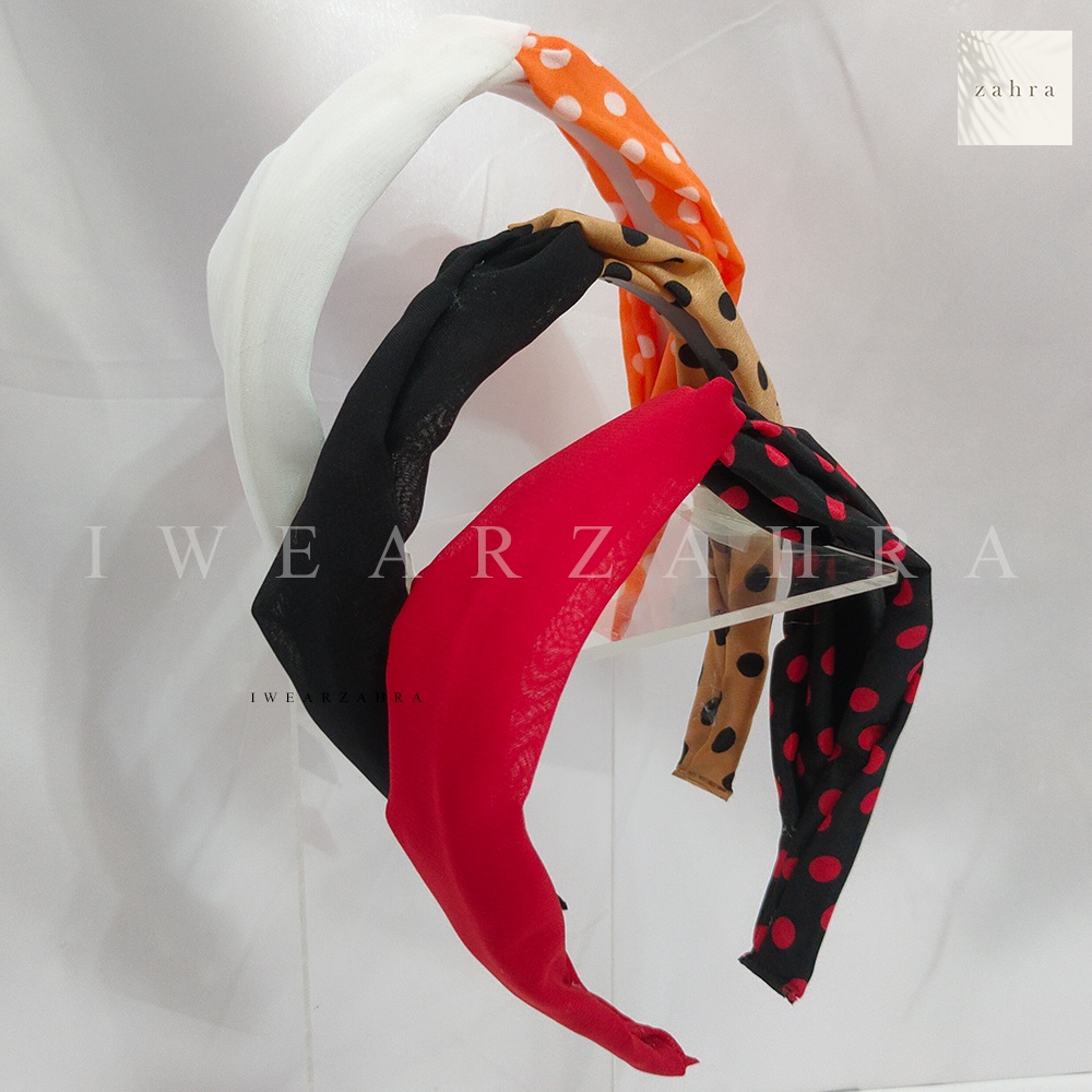 BANDO TWO TONE POLKADOT - Bando Simpul Silang Korea Motif Polkadot Viral Aksesoris Rambut Bandana Hair Accessories Bayi Anak Mutiara Natal Perempuan Wanita