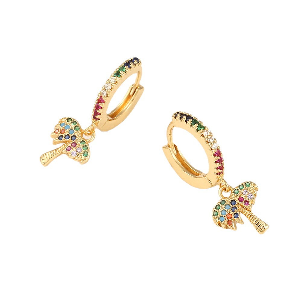 Ornamen diamond stud anting-anting ethnic style kelapa pohon anting-anting telinga klip