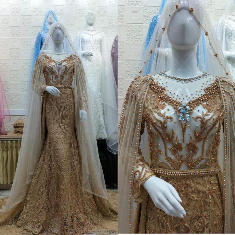 GAUN PENGANTIN JUBAH FULL PAYET//GAUN WEDDING MEWAH MODERN//GAUN SLIM