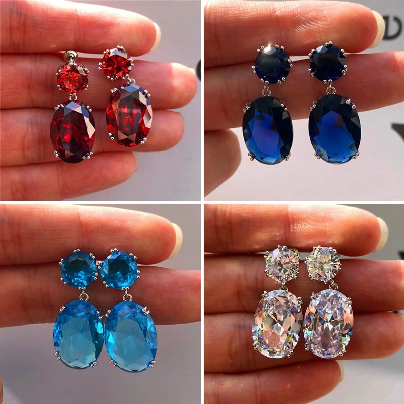 1 Pasang Anting Stud Hias Liontin Batu Kubik Zirkonia Berlian Imitasi Gaya Boho Untuk Wanita