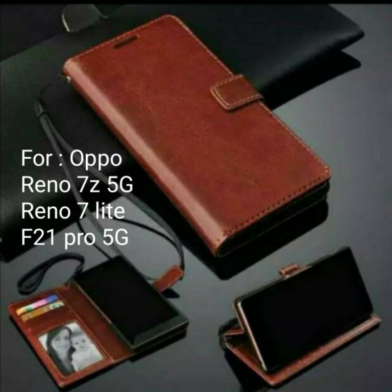 Leather case Oppo F21 pro F21pro Reno 7z 7lite Reno7z lite 5G Sarung Dompet Wallet Kulit Flipcover Casing Book Buku Folio Cover diary