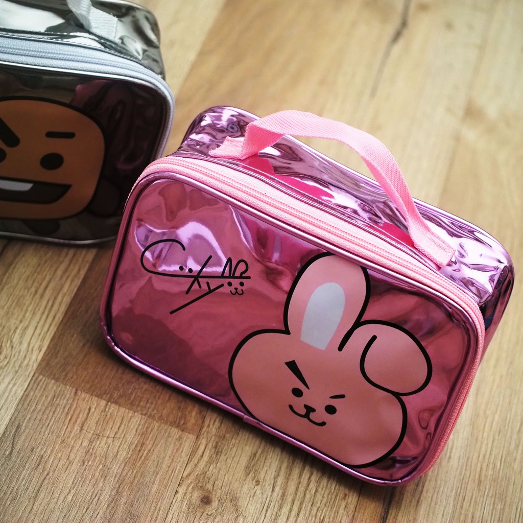 Dompet Kosmetik Hologram BTS BT21 UKURAN JUMBO Tas Kosmetik Tenteng Tempat Make Up BTS