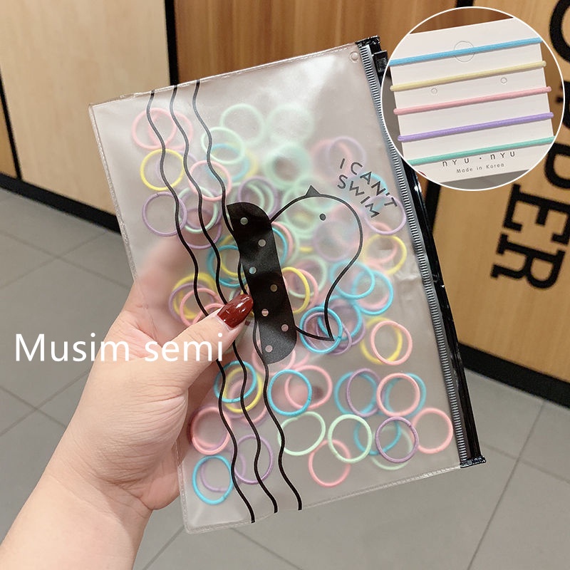 [Isi 50/100pcs] Kecil 3cm Ikat Rambut Korea Murah FREE tas Zip Lock F02