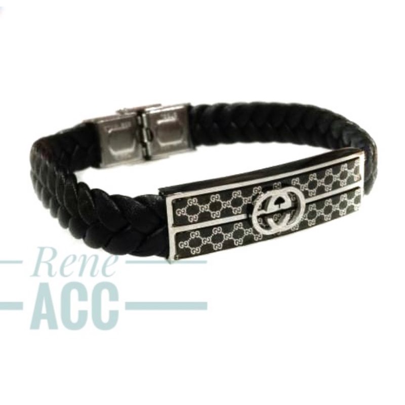 Gelang titanium kulit Pria exclusive anti karat