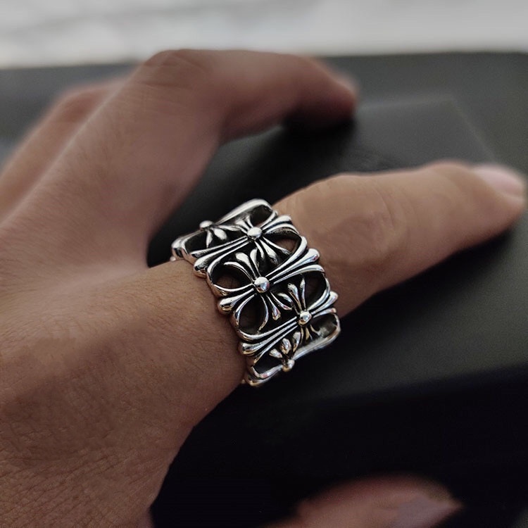 Cincin Desain Gagak Hati Warna Silver Gaya Retro Punk Hip Hop Untuk Pria Dan Wanita